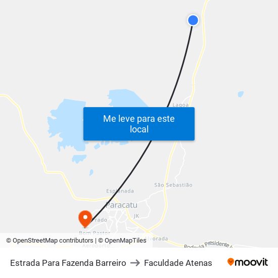 Estrada Para Fazenda Barreiro to Faculdade Atenas map