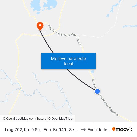 Lmg-702, Km 0 Sul | Entr. Br-040 - Seção Posto Da Sombra to Faculdade Atenas map