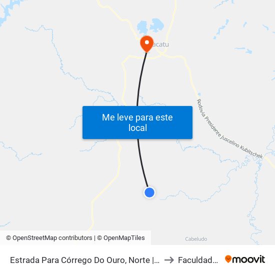 Estrada Para Córrego Do Ouro, Norte | Seção Córrego Do Ouro to Faculdade Atenas map