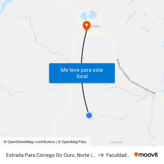 Estrada Para Córrego Do Ouro, Norte | Seção Córrego Do Ouro to Faculdade Atenas map