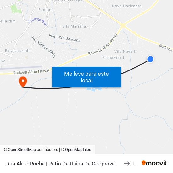 Rua Alírio Rocha | Pátio Da Usina Da Coopervap - Ponto Final Do Alvorada to Iftm map