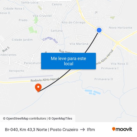 Br-040, Km 43,3 Norte | Posto Cruzeiro to Iftm map