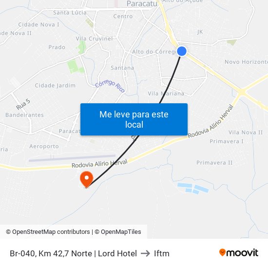 Br-040, Km 42,7 Norte | Lord Hotel to Iftm map