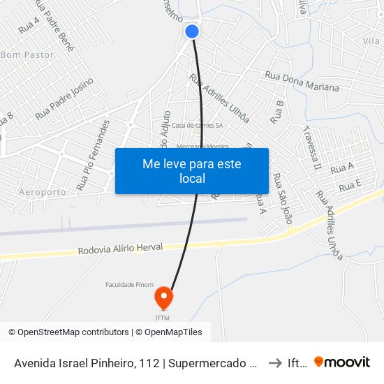 Avenida Israel Pinheiro, 112 | Supermercado Poup to Iftm map