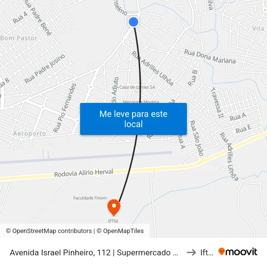 Avenida Israel Pinheiro, 112 | Supermercado Poup to Iftm map