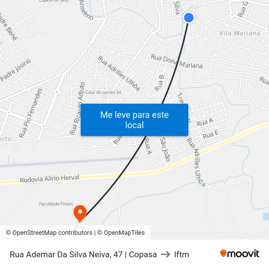 Rua Ademar Da Silva Neiva, 47 | Copasa to Iftm map