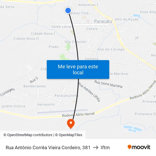 Rua Antônio Corrêa Vieira Cordeiro, 381 to Iftm map