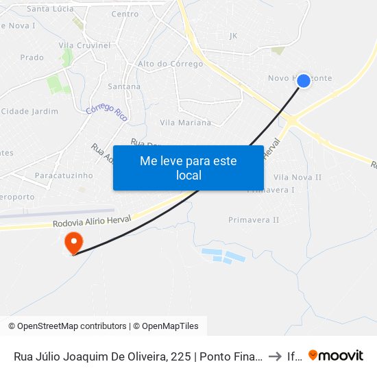 Rua Júlio Joaquim De Oliveira, 225 | Ponto Final Do Novo Horizonte to Iftm map