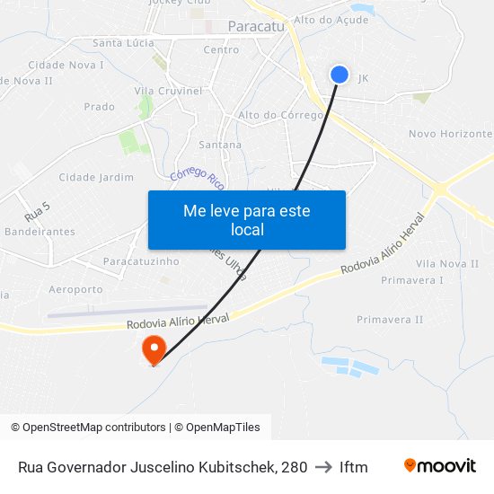 Rua Governador Juscelino Kubitschek, 280 to Iftm map