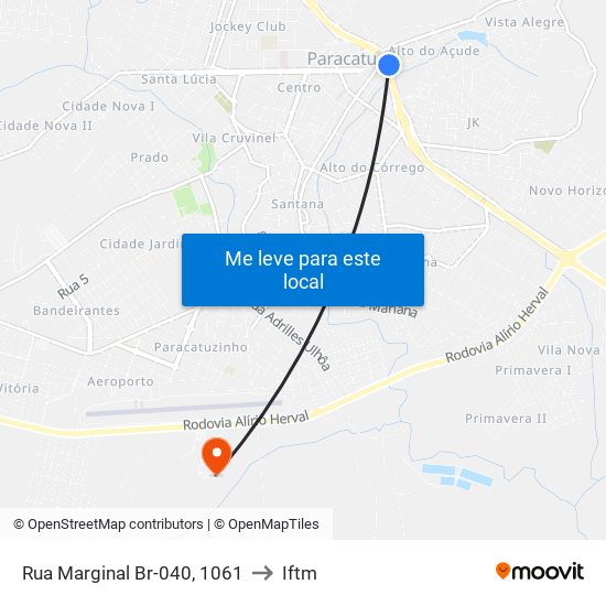 Rua Marginal Br-040, 1061 to Iftm map