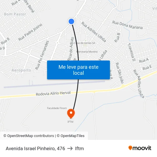Avenida Israel Pinheiro, 476 to Iftm map