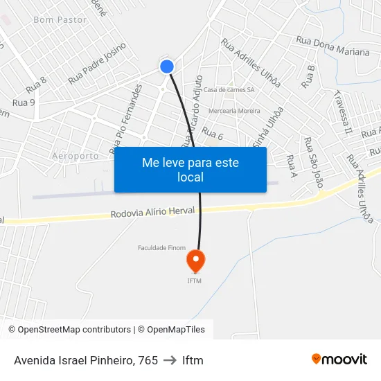 Avenida Israel Pinheiro, 765 to Iftm map