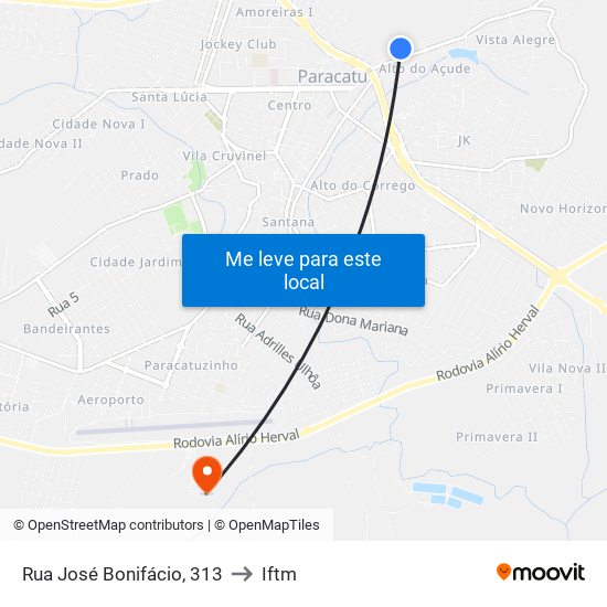 Rua José Bonifácio, 313 to Iftm map