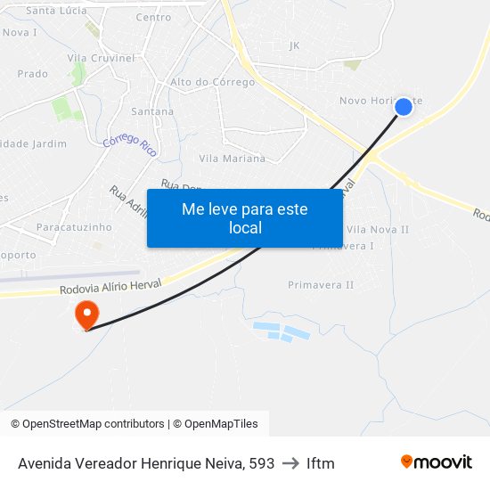 Avenida Vereador Henrique Neiva, 593 to Iftm map