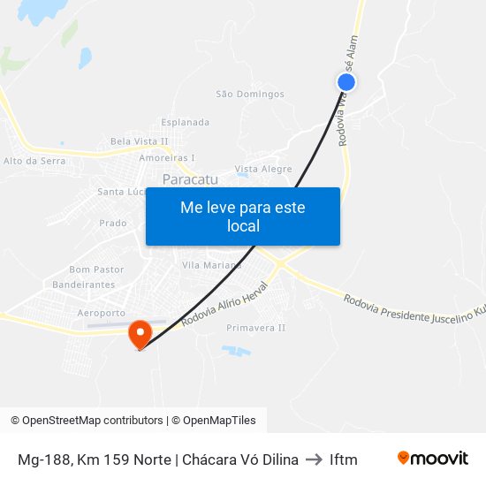 Mg-188, Km 159 Norte | Chácara Vó Dilina to Iftm map