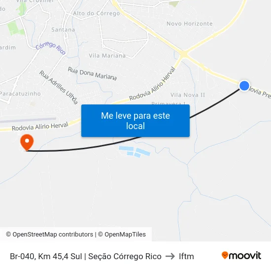 Br-040, Km 45,4 Sul | Seção Córrego Rico to Iftm map