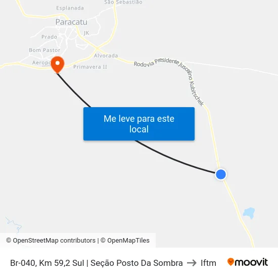 Br-040, Km 59,2 Sul | Seção Posto Da Sombra to Iftm map