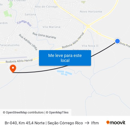 Br-040, Km 45,4 Norte | Seção Córrego Rico to Iftm map