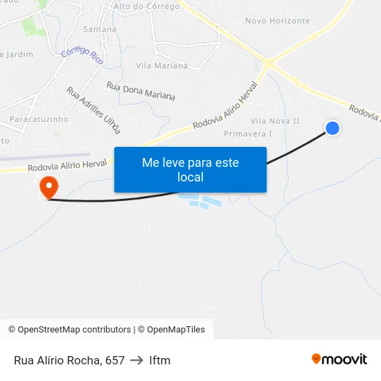 Rua Alírio Rocha, 657 to Iftm map