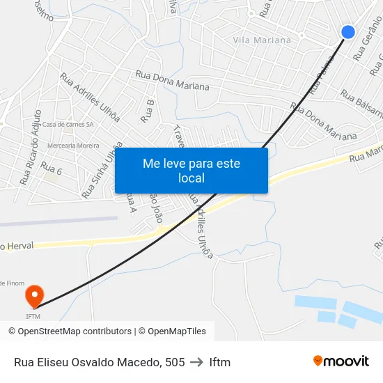 Rua Eliseu Osvaldo Macedo, 505 to Iftm map