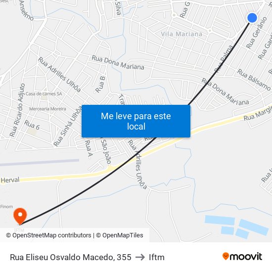 Rua Eliseu Osvaldo Macedo, 355 to Iftm map