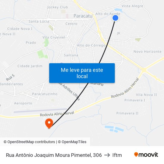 Rua Antônio Joaquim Moura Pimentel, 306 to Iftm map