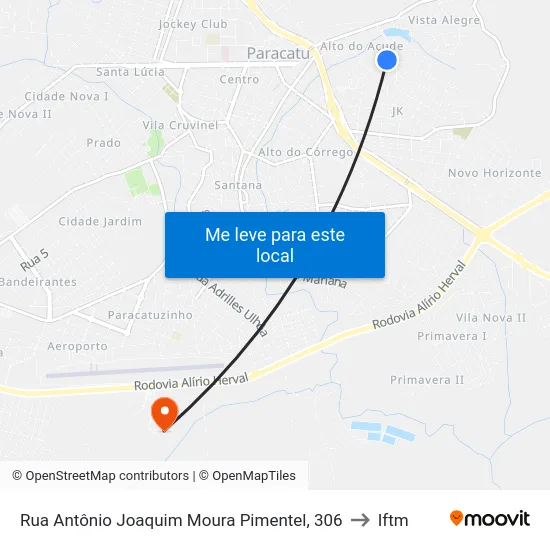 Rua Antônio Joaquim Moura Pimentel, 306 to Iftm map