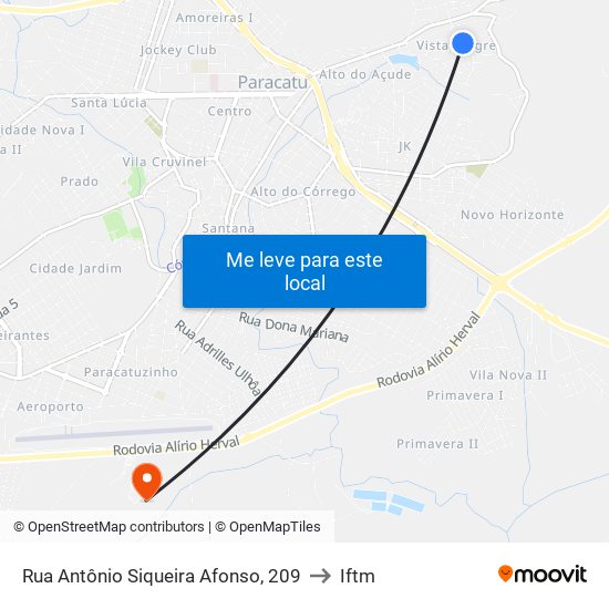 Rua Antônio Siqueira Afonso, 209 to Iftm map