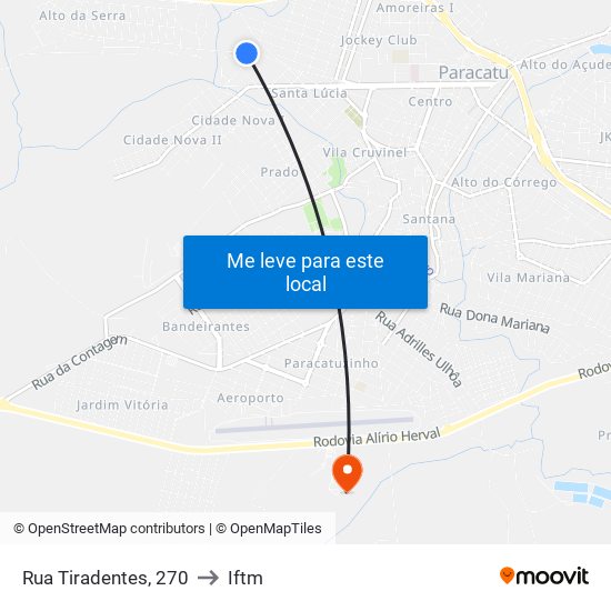 Rua Tiradentes, 270 to Iftm map