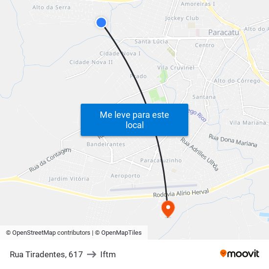 Rua Tiradentes, 617 to Iftm map