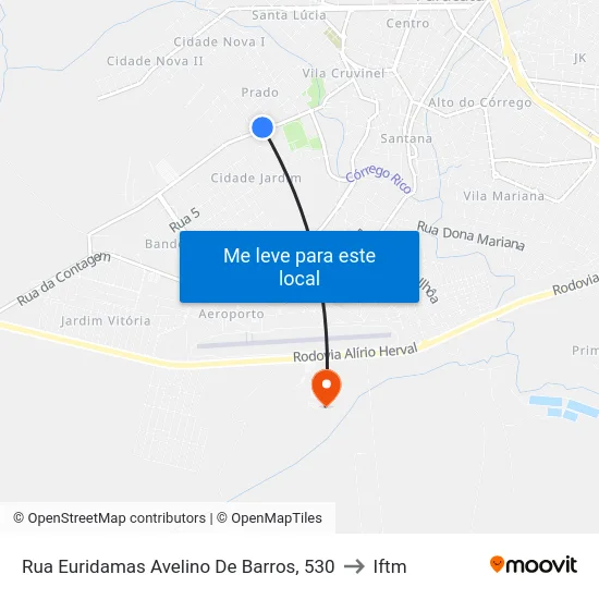 Rua Euridamas Avelino De Barros, 530 to Iftm map