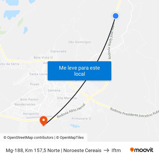 Mg-188, Km 157,5 Norte | Noroeste Cereais to Iftm map