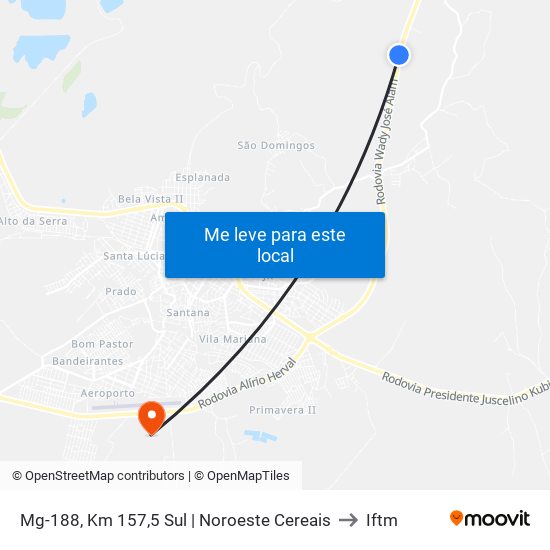 Mg-188, Km 157,5 Sul | Noroeste Cereais to Iftm map