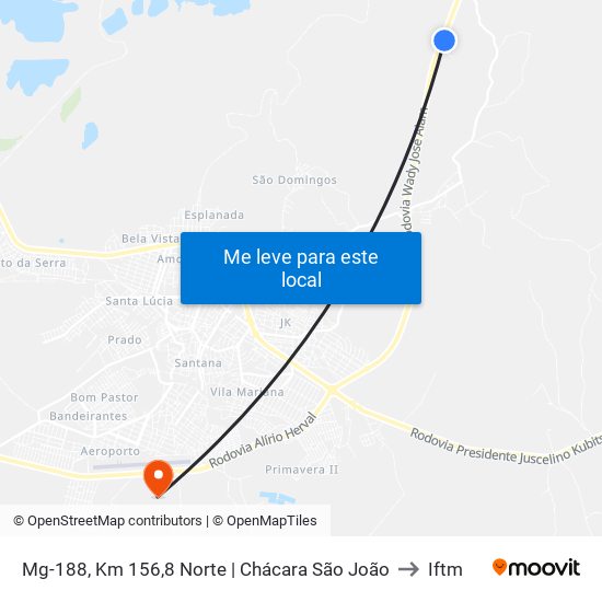 Mg-188, Km 156,8 Norte | Chácara São João to Iftm map