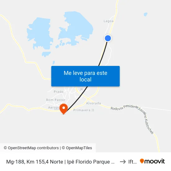 Mg-188, Km 155,4 Norte | Ipê Florido Parque Hotel to Iftm map