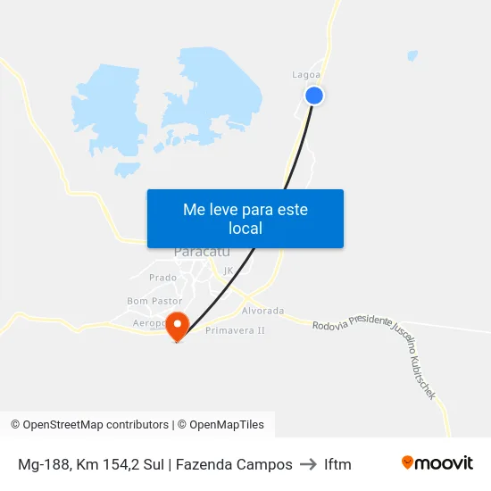 Mg-188, Km 154,2 Sul | Fazenda Campos to Iftm map