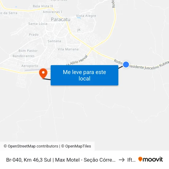 Br-040, Km 46,3 Sul | Max Motel - Seção Córrego Rico to Iftm map