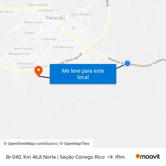 Br-040, Km 46,8 Norte | Seção Córrego Rico to Iftm map