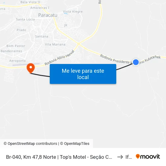 Br-040, Km 47,8 Norte | Top's Motel - Seção Córrego Rico to Iftm map