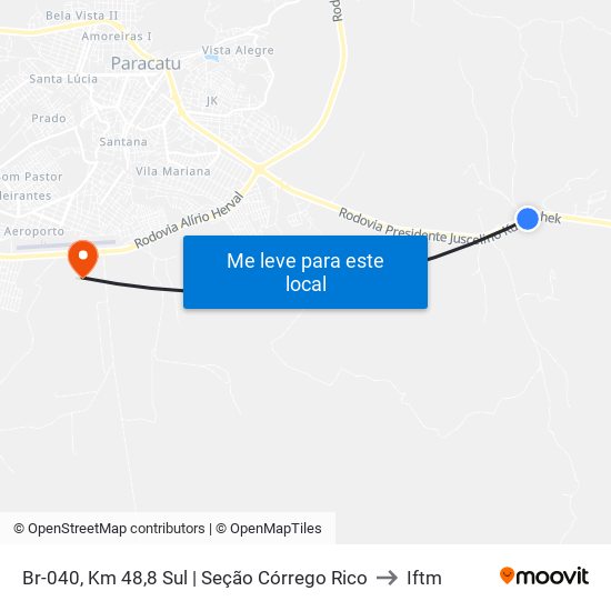 Br-040, Km 48,8 Sul | Seção Córrego Rico to Iftm map