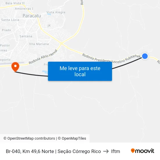 Br-040, Km 49,6 Norte | Seção Córrego Rico to Iftm map