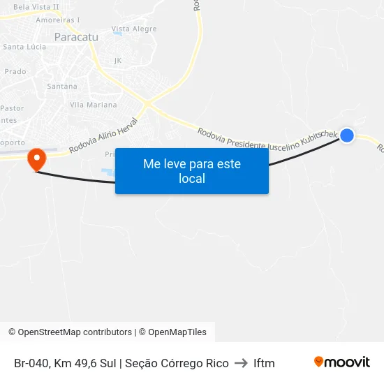 Br-040, Km 49,6 Sul | Seção Córrego Rico to Iftm map
