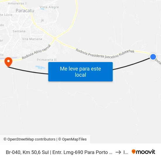 Br-040, Km 50,6 Sul | Entr. Lmg-690 Para Porto Buriti - Seção Córrego Rico to Iftm map