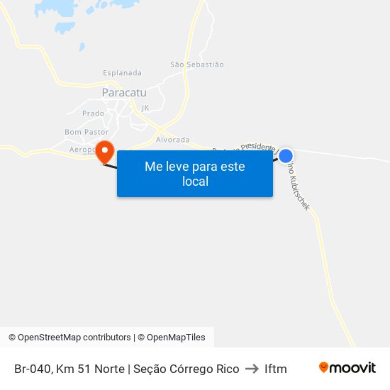 Br-040, Km 51 Norte | Seção Córrego Rico to Iftm map