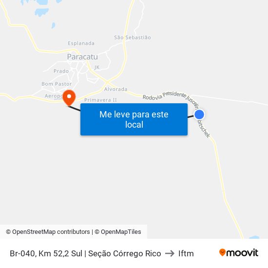 Br-040, Km 52,2 Sul | Seção Córrego Rico to Iftm map