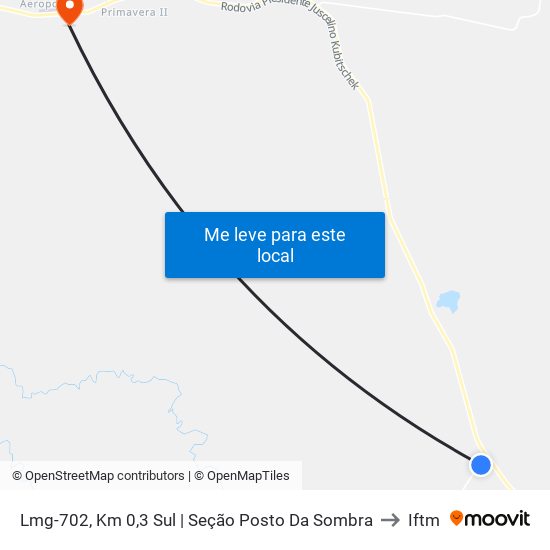 Lmg-702, Km 0,3 Sul | Seção Posto Da Sombra to Iftm map