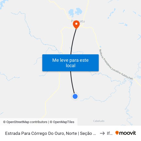 Estrada Para Córrego Do Ouro, Norte | Seção Córrego Do Ouro to Iftm map