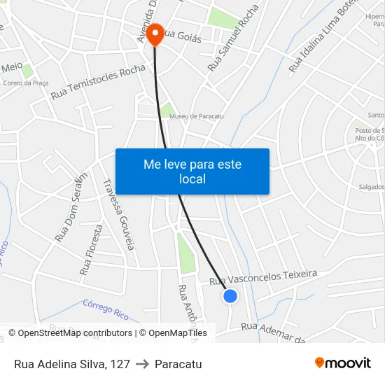 Rua Adelina Silva, 127 to Paracatu map