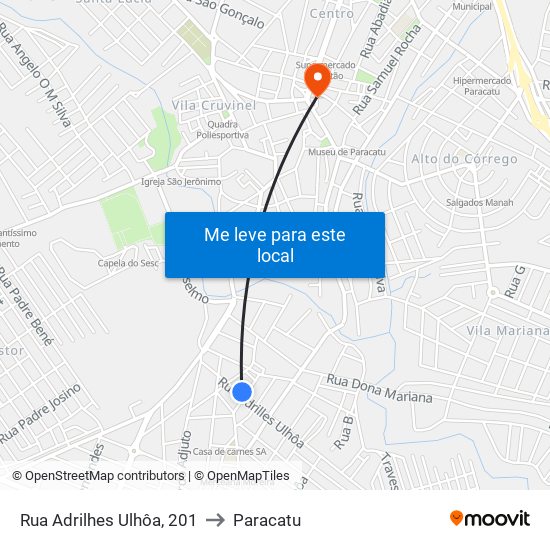 Rua Adrilhes Ulhôa, 201 to Paracatu map