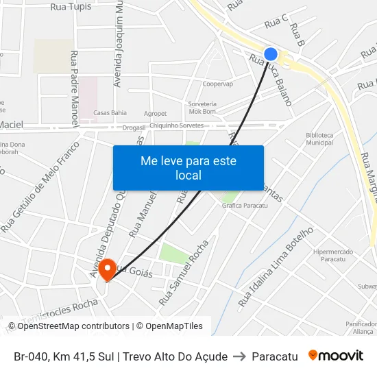 Br-040, Km 41,5 Sul | Trevo Alto Do Açude to Paracatu map